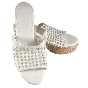 Marc Fisher LTD Hollis Wedge Platform Espadrille Sandals in Cream Raffia Sz 11M